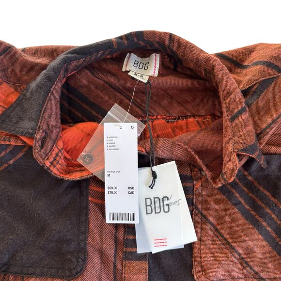 Via Penny Lane Reworked Apparel The Beach Boys Orange and Brown Flannel Medium - Picture 7 of 7